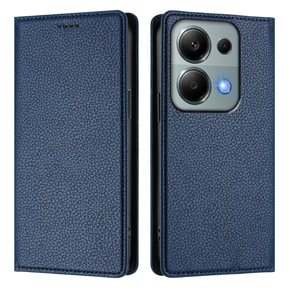 (Dark ) For Xiaomi Poco M6 Pro 4G / Xiaomi Redmi Note 13 Pro 4G Wallet Case Rfid Blocking Litchi Texture Leather Mobile Cover Blue 6914289010633