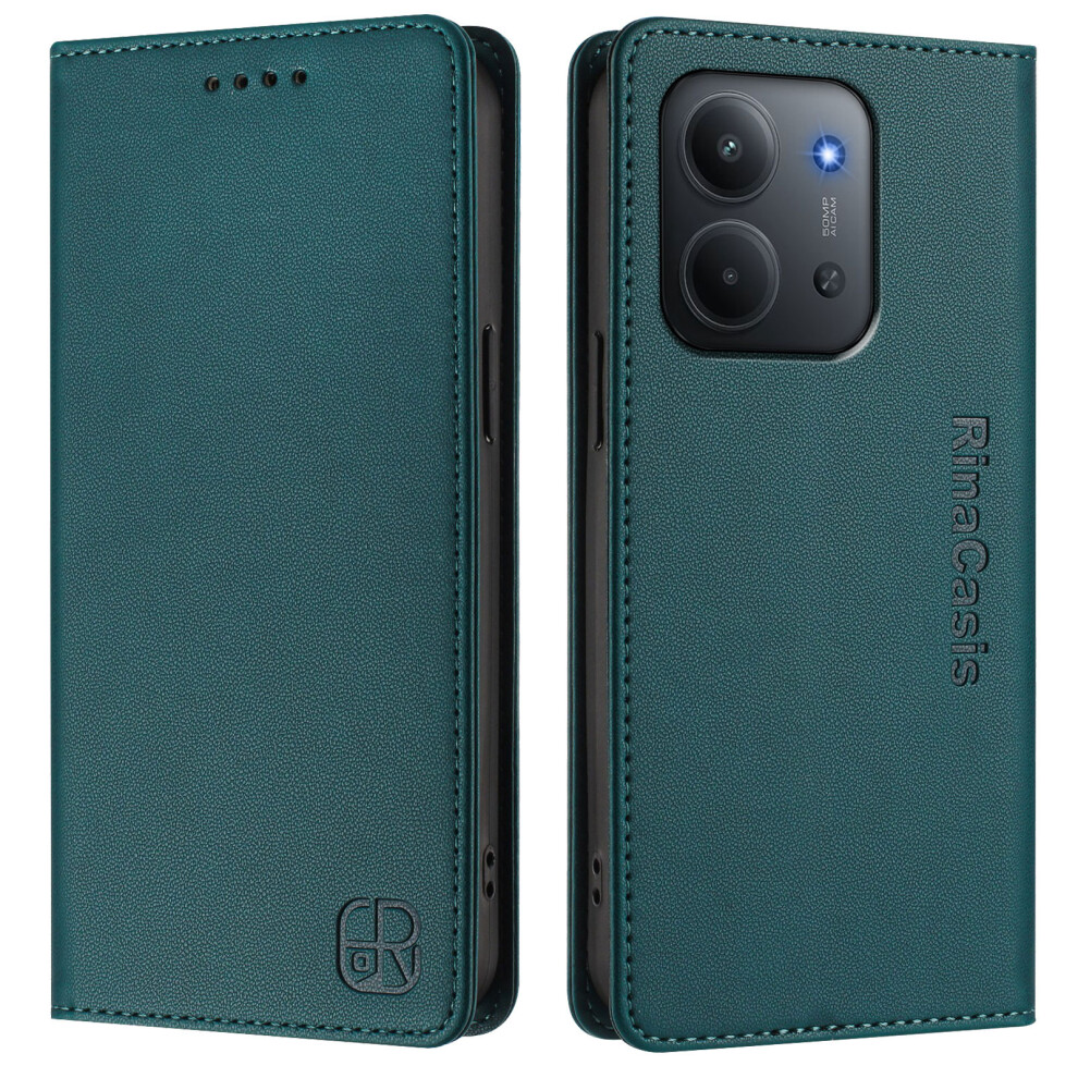 (Dark ) For Xiaomi Redmi 15C 4G (Global) (171Mm) / Poco C85 4G (171Mm) Leather Case Rinacasis Rc01 Phone Cover With Rfid Blocking Wallet Green 6914286223883