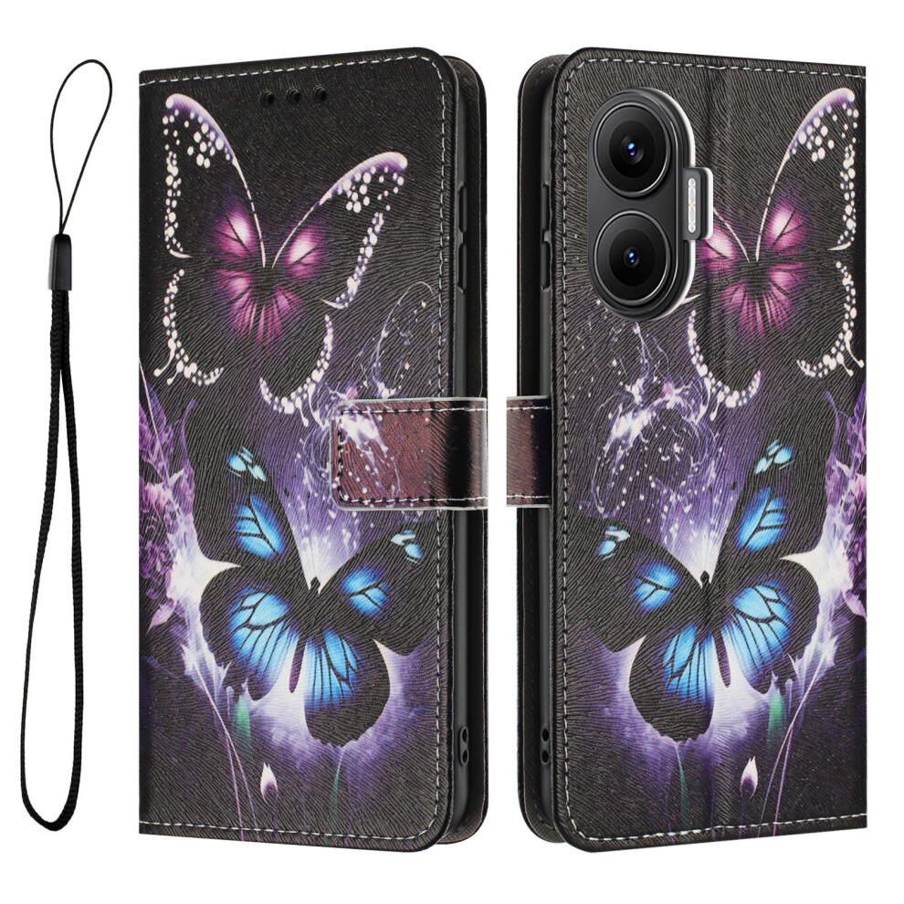 (Two Butterflies) For Xiaomi Redmi Turbo 4 Pro 5G / Xiaomi Poco F7 5G Wallet Case Pattern Printing Pu Leather Phone Cover With Lanyard 6914286540430