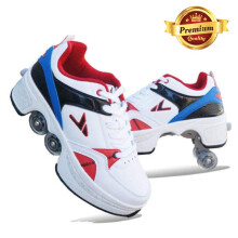 Roller Shoes Women Quad Roller Skates 4Wheel Adjustable Boots 2In1 Walking Shoes Size 39 White Blue