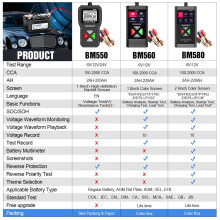 Analisador digital de baterias automotivas para sistemas de 12V, testador de baterias de carro com teste de sistemas de carga e partida, ferramenta