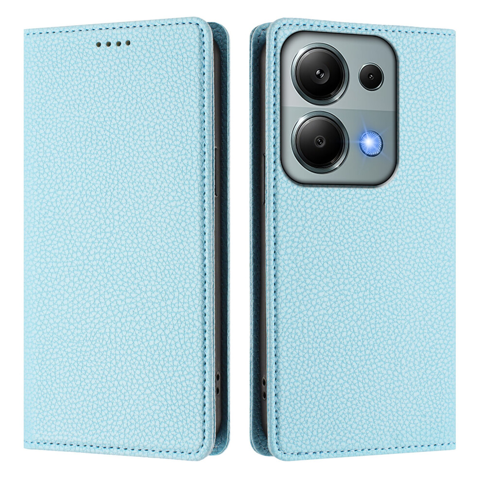 (Baby ) For Xiaomi Poco M6 Pro 4G / Xiaomi Redmi Note 13 Pro 4G Wallet Case Rfid Blocking Litchi Texture Leather Mobile Cover Blue 6914280357737