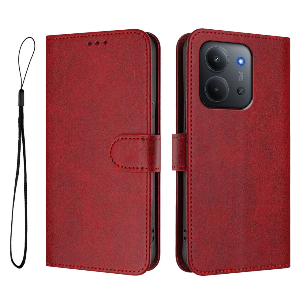 (Wine ) For Xiaomi Mi 15C 4G (Global) (171Mm) / Poco C85 4G (171Mm) Wallet Case Rfid Blocking Calf Texture Leather Stand Phone Cover W Red 6914280685441