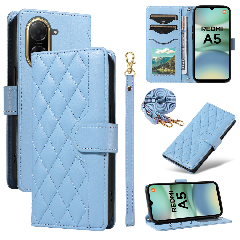 (Blue) For Xiaomi Redmi A5 4G (171.7Mm) Wallet Case Rhombus Leather Phone Cover With Strap Blue 6914284817008