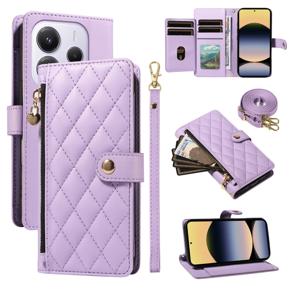 (Purple) For Xiaomi Redmi Note 14 4G (164.84Mm) Wallet Case With Straps, Rhombus Leather Stand Phone Cover Purple 6914280751177
