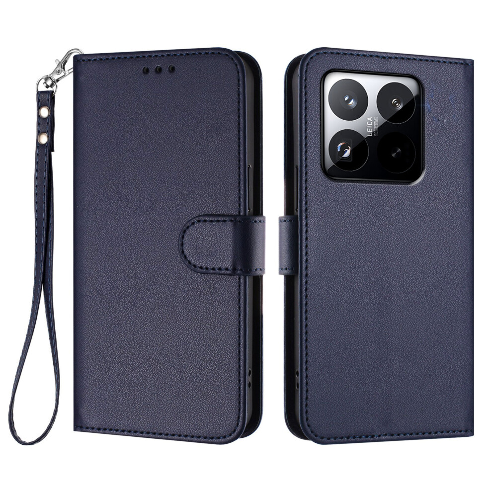 (Blue) For Xiaomi 15T Leather Case Wallet Stand Phone Cover With Wrist Strap Blue 6914280162027