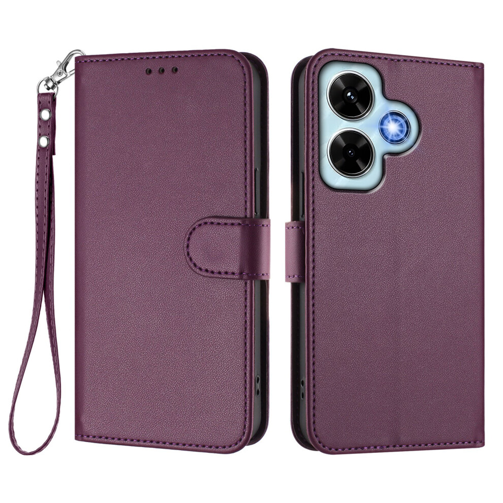 (Purple) For Xiaomi Redmi Note 13 4G Leather Case Wallet Stand Phone Cover With Wrist Strap Purple 6914282723004