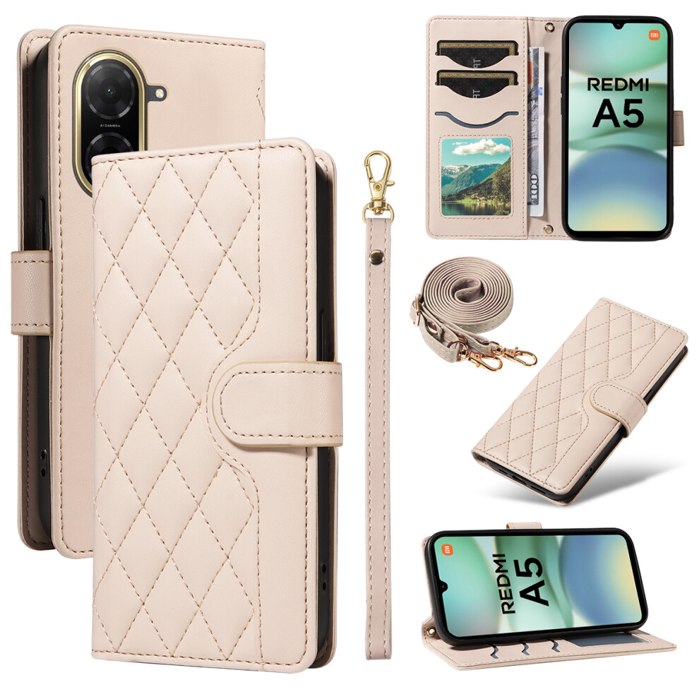 (Apricot) For Xiaomi Redmi A5 4G (171.7Mm) Wallet Case Rhombus Leather Phone Cover With Strap 6914288051187