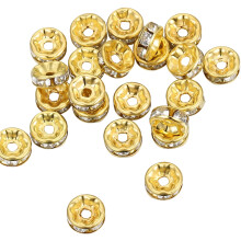 8mm Rhinestones Spacer Beads Bracelet-Gold inlaid with whi