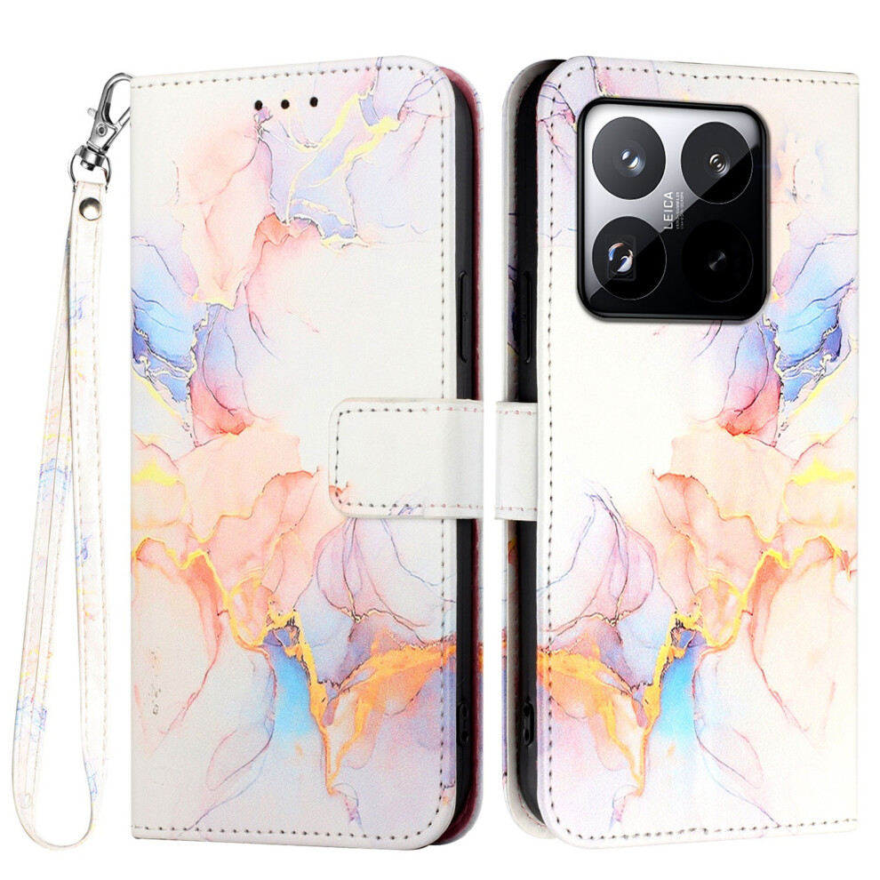 (Milky Way Marble Ls004) For Xiaomi 15T Case With Strap Marble Pattern Leather Phone Cover Card Holder White 6914283633593