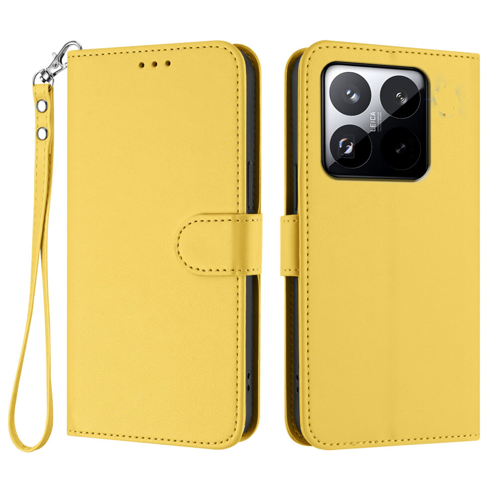 (Yellow) For Xiaomi 15T Leather Case Wallet Stand Phone Cover With Wrist Strap Yellow 6914286905215