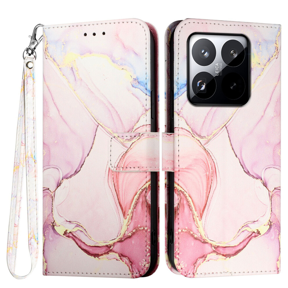 (Rose Ls005) For Xiaomi 15T Case With Strap Marble Pattern Leather Phone Cover Card Holder Gold 6914284365967