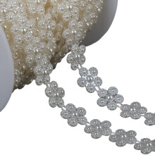 Artificial Pearls Beads String Chain for-Flower pattern beige