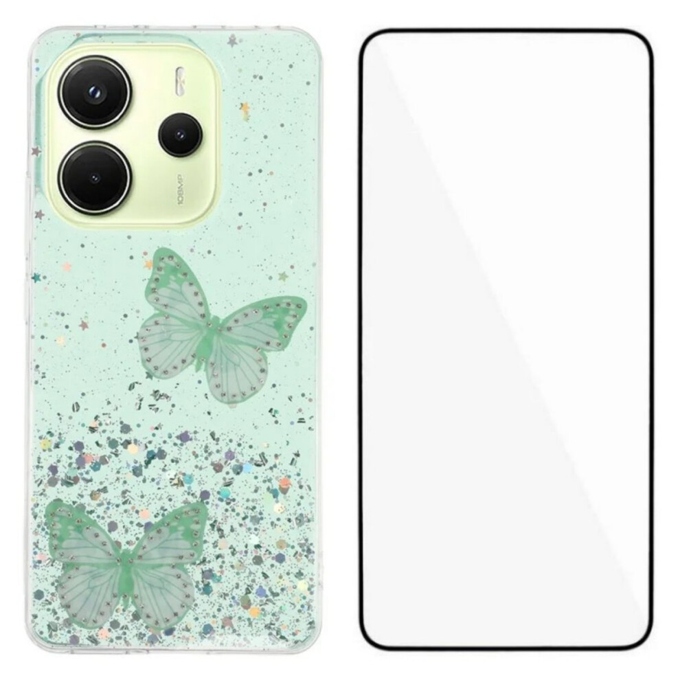 (Green) For Xiaomi Redmi Note 14 4G (163.25Mm) Tpu Case Wanlonfeng Aw Series Pvc Butterfly Epoxy Phone Cover With Hd Film Green 6914289748048