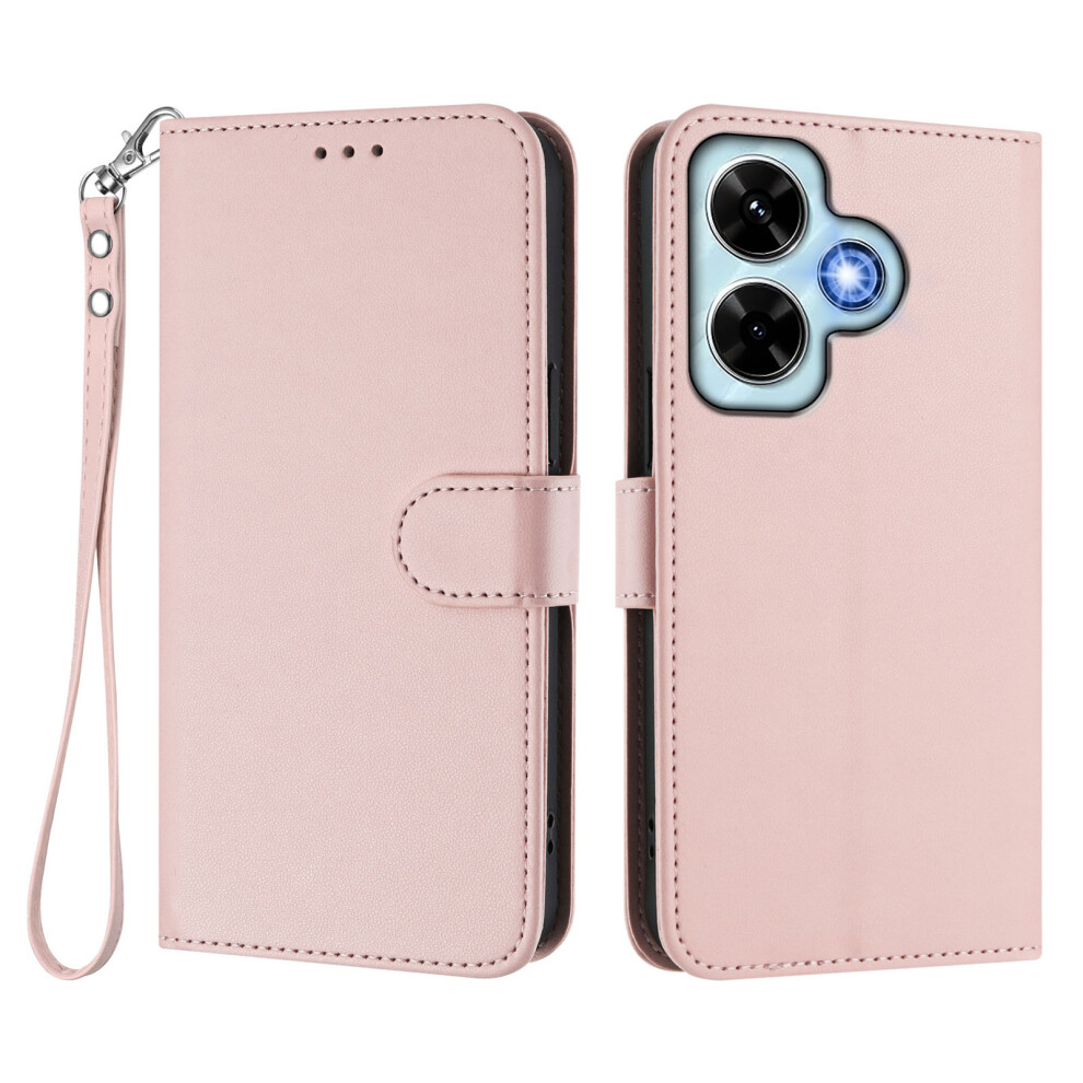 (Pink) For Xiaomi Redmi Note 13 4G Leather Case Wallet Stand Phone Cover With Wrist Strap Pink 6914281307014