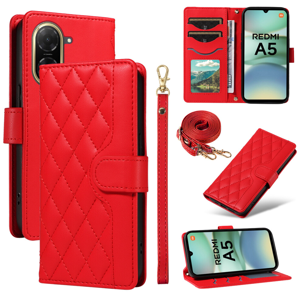 (Red) For Xiaomi Mi A5 4G (171.7Mm) Wallet Case Rhombus Leather Phone Cover With Strap Red 6914286655080