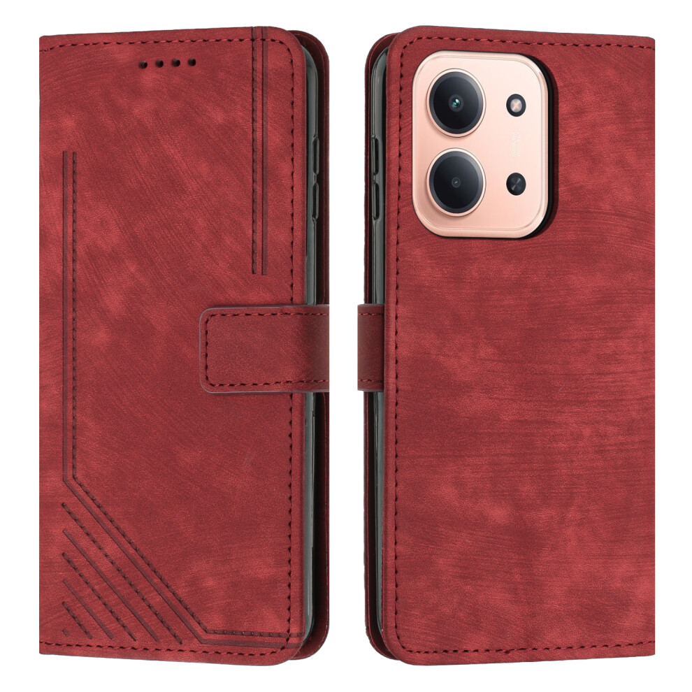 (Red) For Xiaomi Mi 15C 4G (Global) (171Mm) / Poco C85 4G (171Mm) Stand Case Imprinted Lines Leather Phone Cover Red 6914284684143