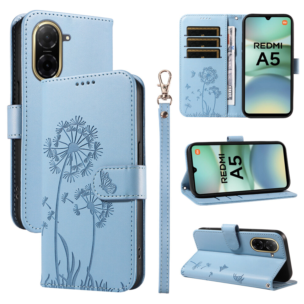 (Sky ) For Xiaomi Poco C71 4G / Redmi A5 4G (171.7Mm) Leather Wallet Case With Strap Dandelion Imprint Phone Stand Cover Blue 6914289035483