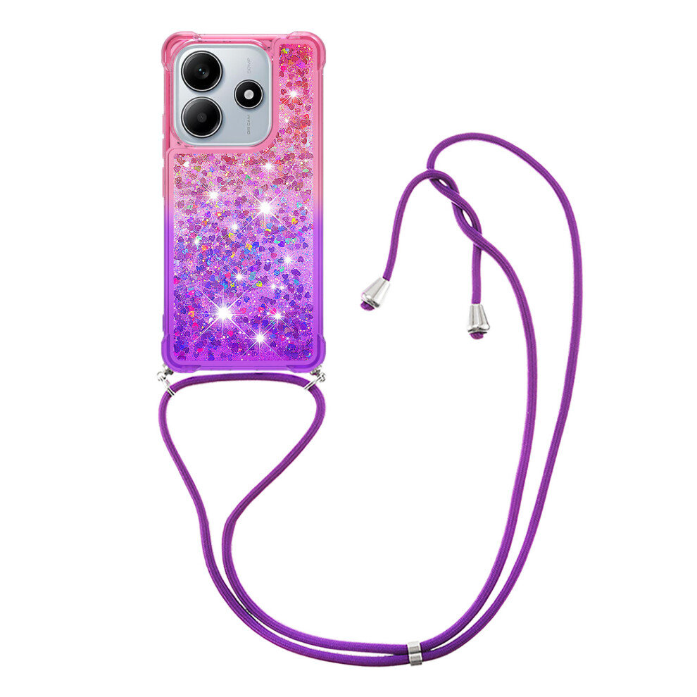 (Pink / Purple) For Xiaomi Redmi Note 14 4G (164.84Mm) Phone Case Gradient Quicksand Tpu Back Cover With Long Strap Pink,Purple 6914280667201