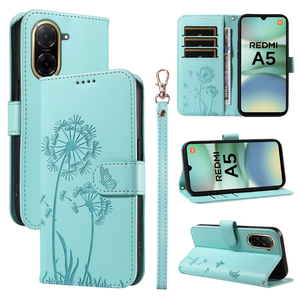 (Green) For Xiaomi Poco C71 4G / Redmi A5 4G (171.7Mm) Leather Wallet Case With Strap Dandelion Imprint Phone Stand Cover Green 6914282167877
