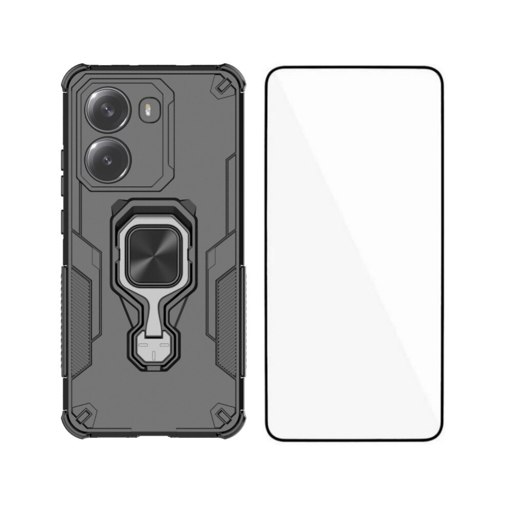 (Black) For Xiaomi Redmi Turbo 4 5G Phone Case Wanlonfeng Pc Tpu Back Cover Kickstand With Tempered Glass Black 6914287377523