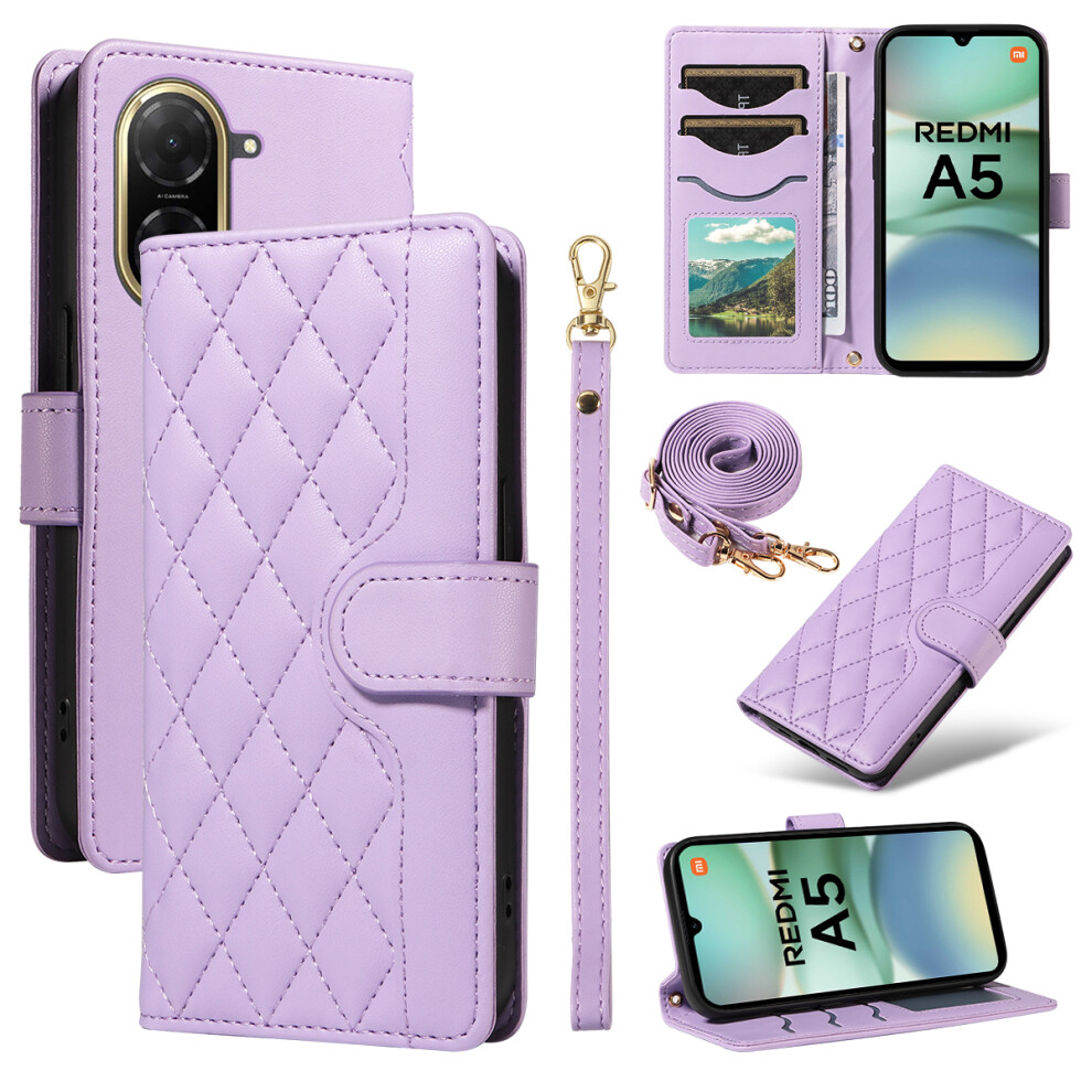 (Light ) For Xiaomi Redmi A5 4G (171.7Mm) Wallet Case Rhombus Leather Phone Cover With Strap Purple 6914282063988