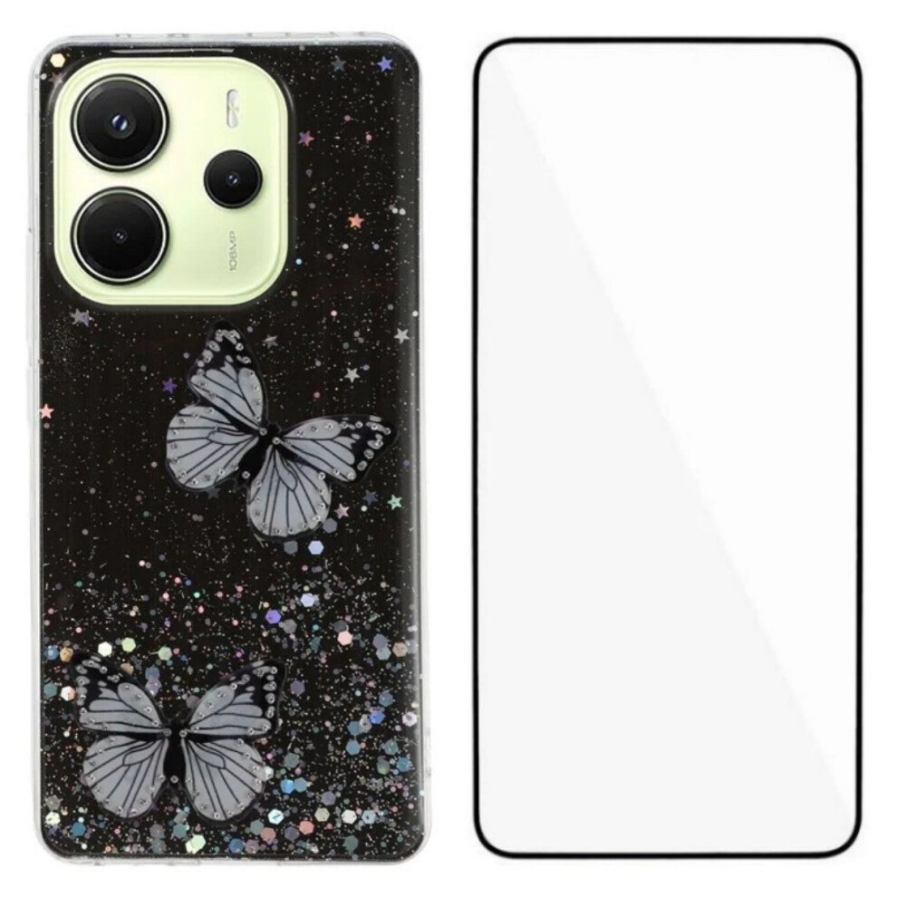 (Black) For Xiaomi Redmi Note 14 4G (163.25Mm) Tpu Case Wanlonfeng Aw Series Pvc Butterfly Epoxy Phone Cover With Hd Film Black 6914284273477