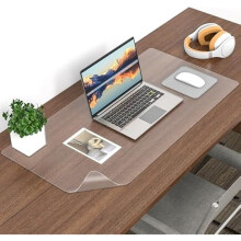 Desk Protector Mat, PVC Clear Desk Pad Frosted Transparent Non-Slip Surface for Keyboard and Mouse, Heat Resistant Waterproof Table Cover with Round E