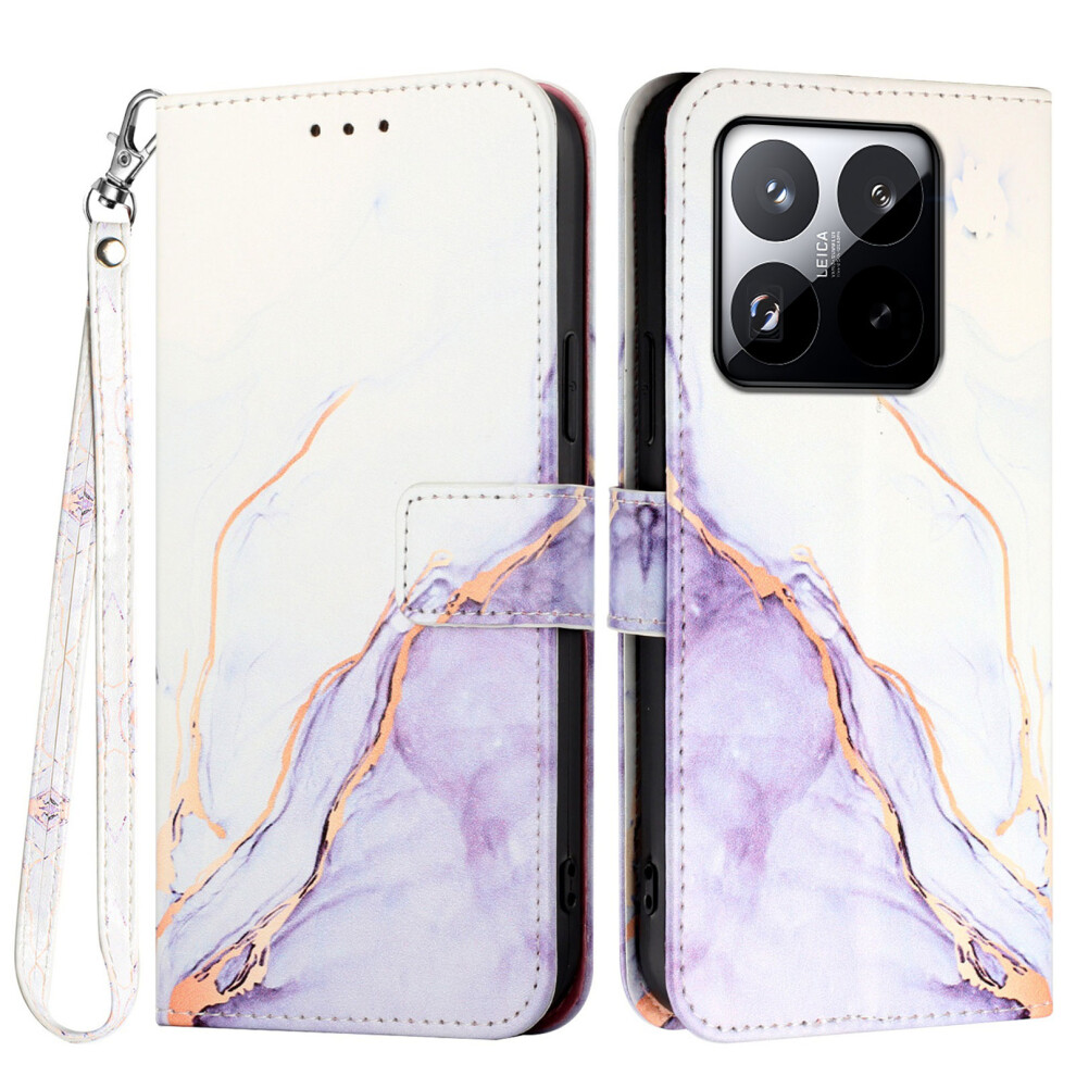 (White / Purple Ls006) For Xiaomi 15T Case With Strap Marble Pattern Leather Phone Cover Card Holder White,Purple 6914285061837