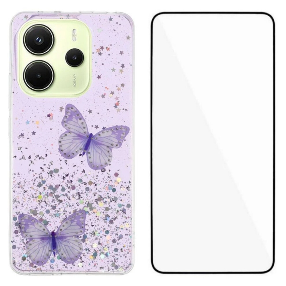 (Purple) For Xiaomi Redmi Note 14 4G (163.25Mm) Tpu Case Wanlonfeng Aw Series Pvc Butterfly Epoxy Phone Cover With Hd Film Purple 6914285233241