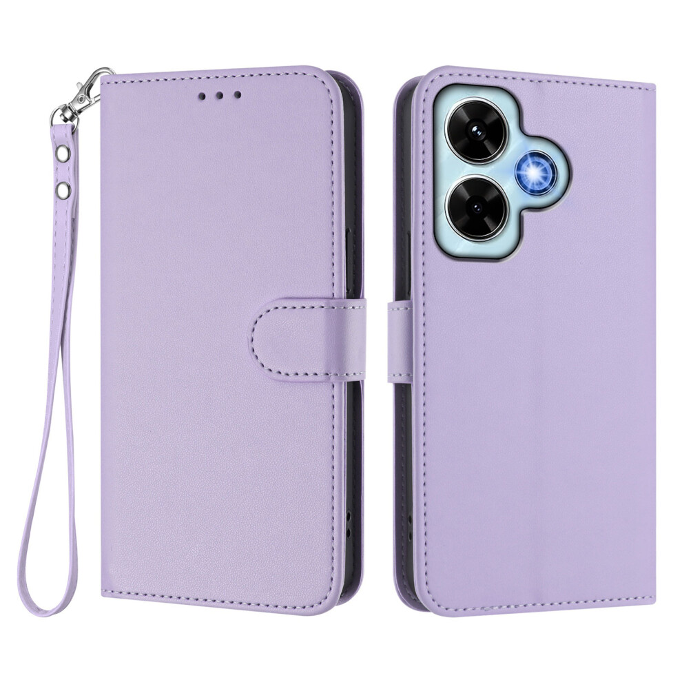 (Light ) For Xiaomi Redmi Note 13 4G Leather Case Wallet Stand Phone Cover With Wrist Strap Purple 6914287167827