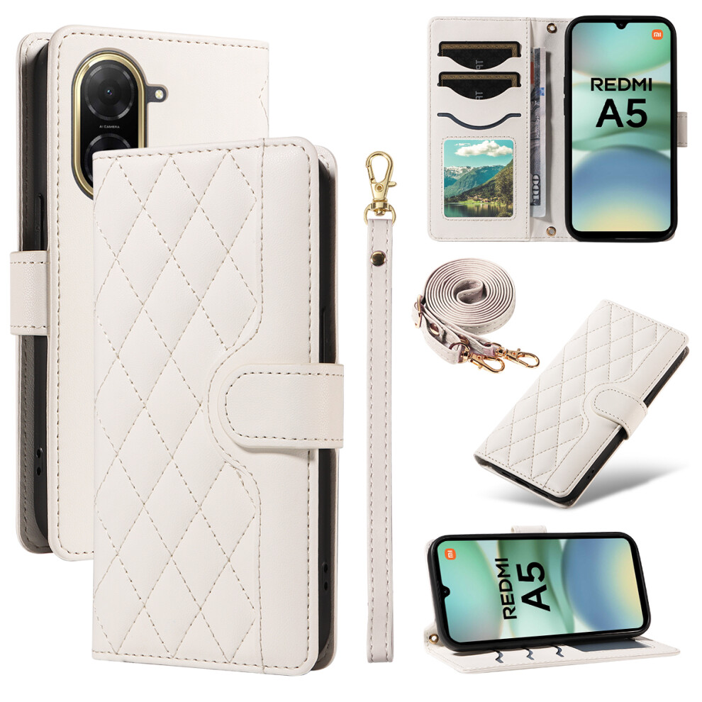(White) For Xiaomi Redmi A5 4G (171.7Mm) Wallet Case Rhombus Leather Phone Cover With Strap White 6914281113240