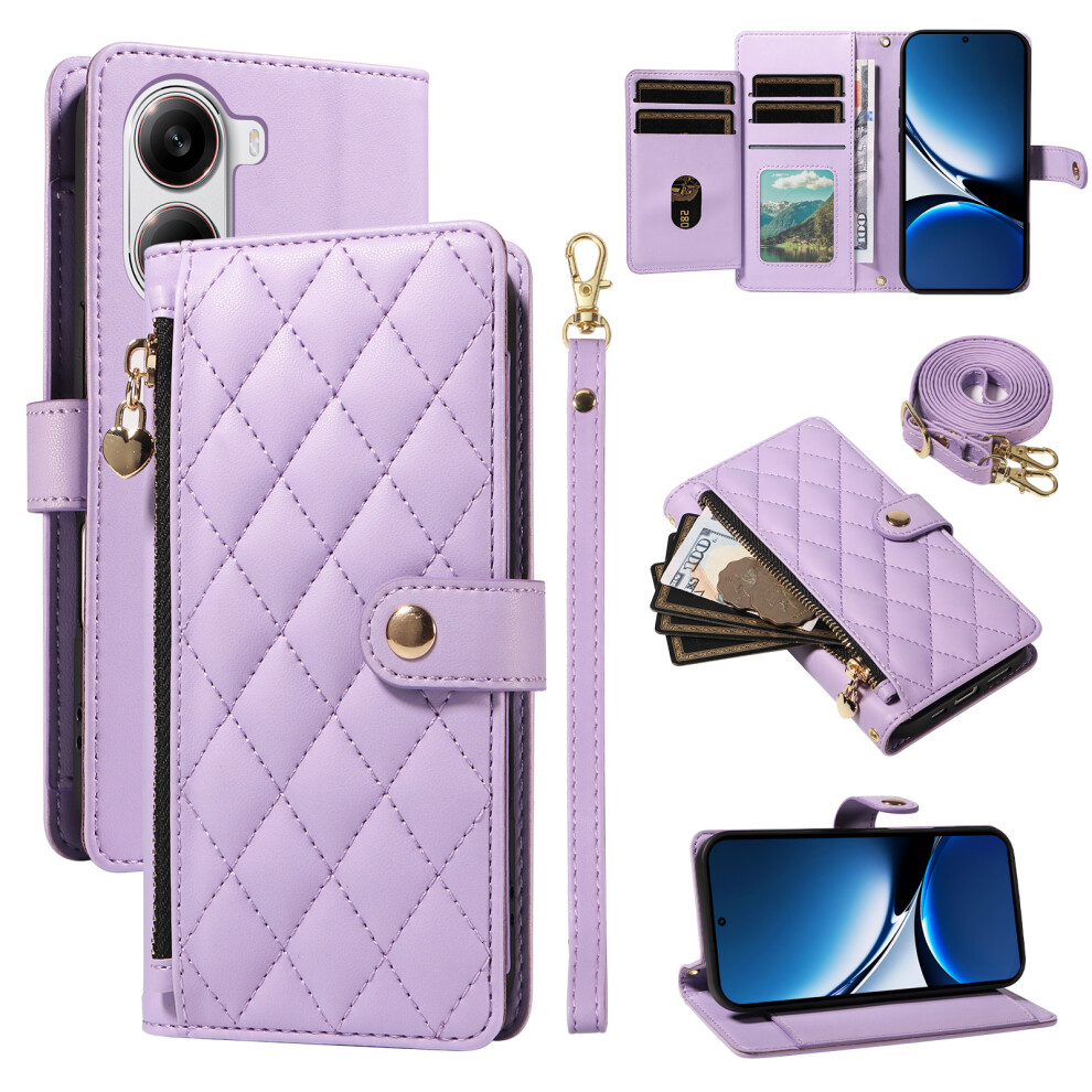 (Purple) For Xiaomi Poco X7 Pro 5G / Xiaomi Redmi Turbo 4 5G Wallet Case With Straps, Rhombus Leather Stand Phone Cover Purple 6914282433033