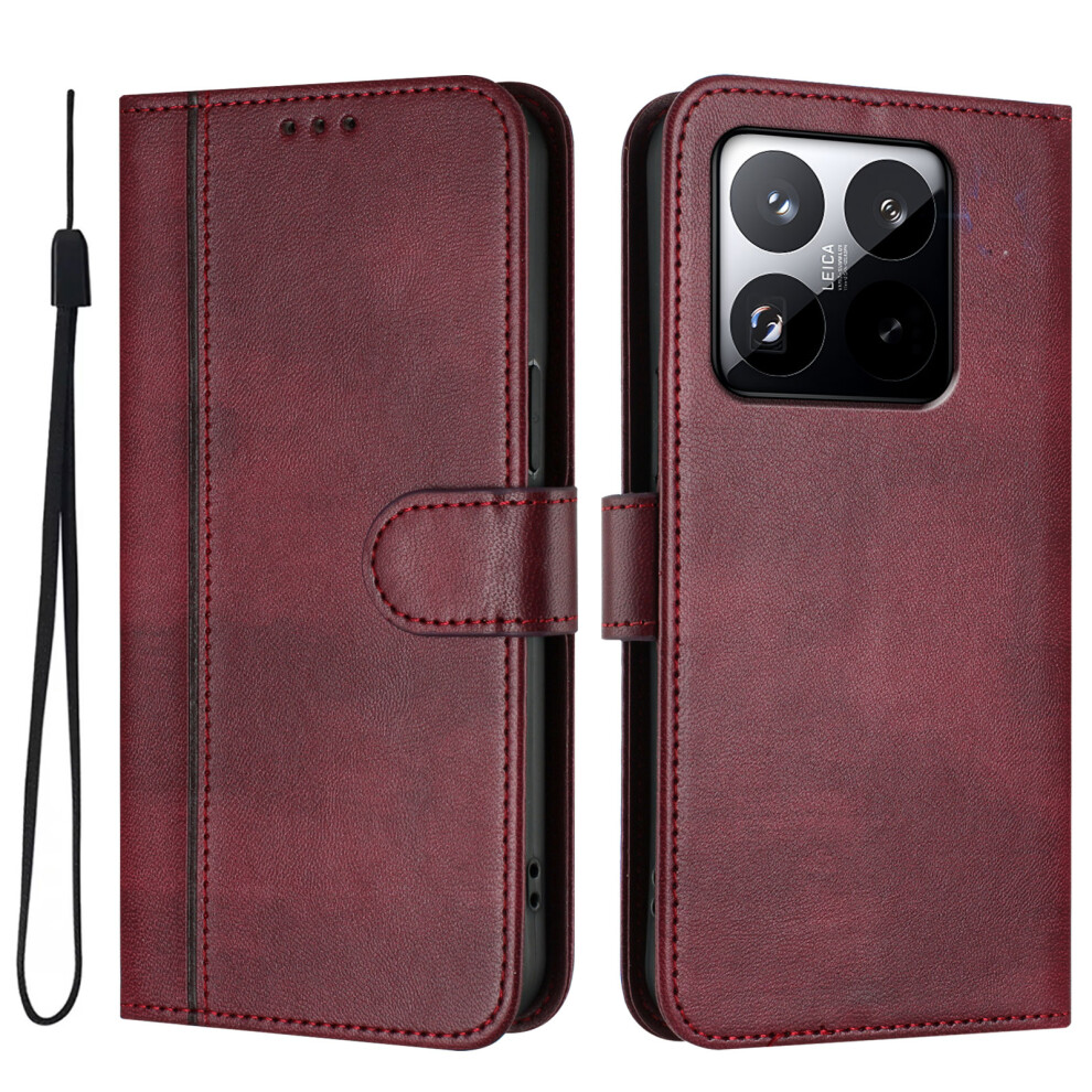 (Wine ) For Xiaomi 15T Cases Wallet Stand Retro Texture Leather Phone Cover With Lanyard Red 6914283110209