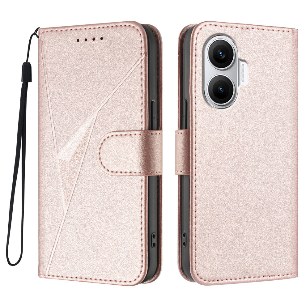 (Rose ) For Xiaomi Poco F7 5G / Redmi Turbo 4 Pro 5G Case Triangle Imprint Leather Phone Cover With Lanyard Gold 6914285865398