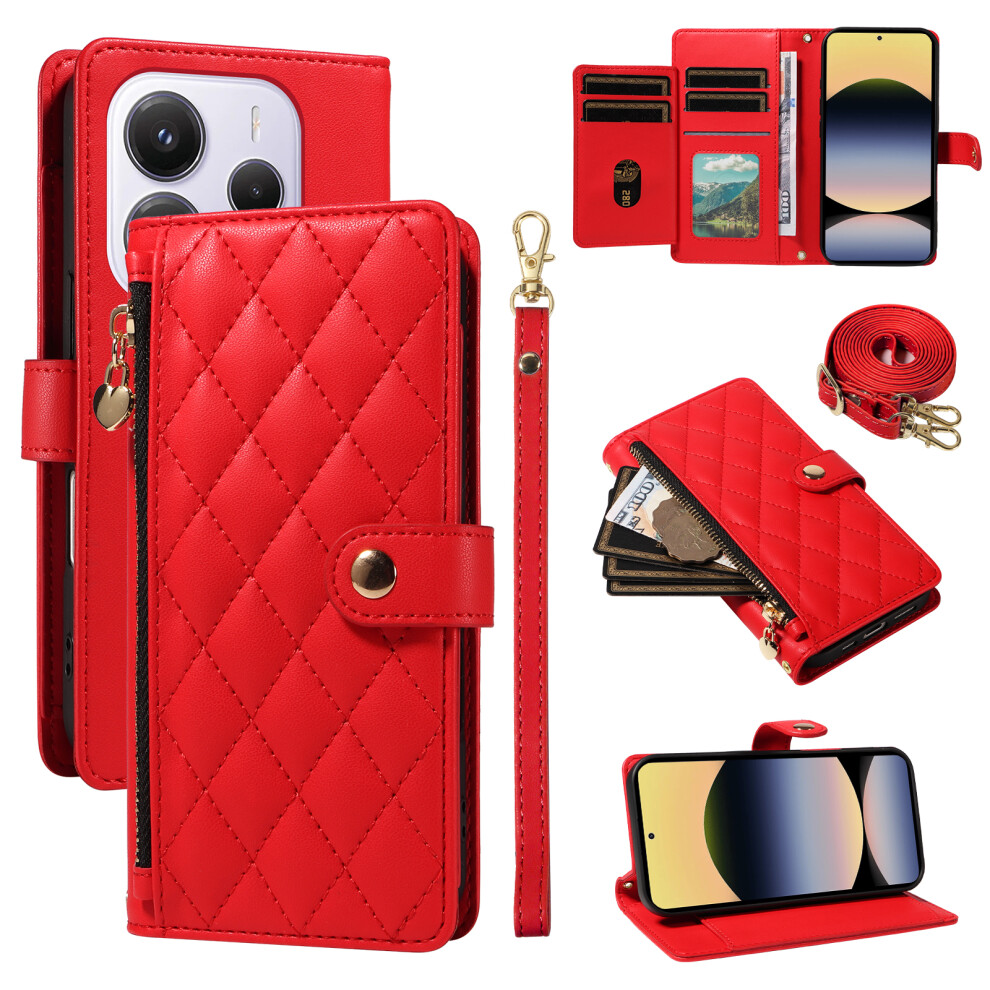 (Red) For Xiaomi Mi Note 14 4G (164.84Mm) Wallet Case With Straps, Rhombus Leather Stand Phone Cover Red 6914289447996