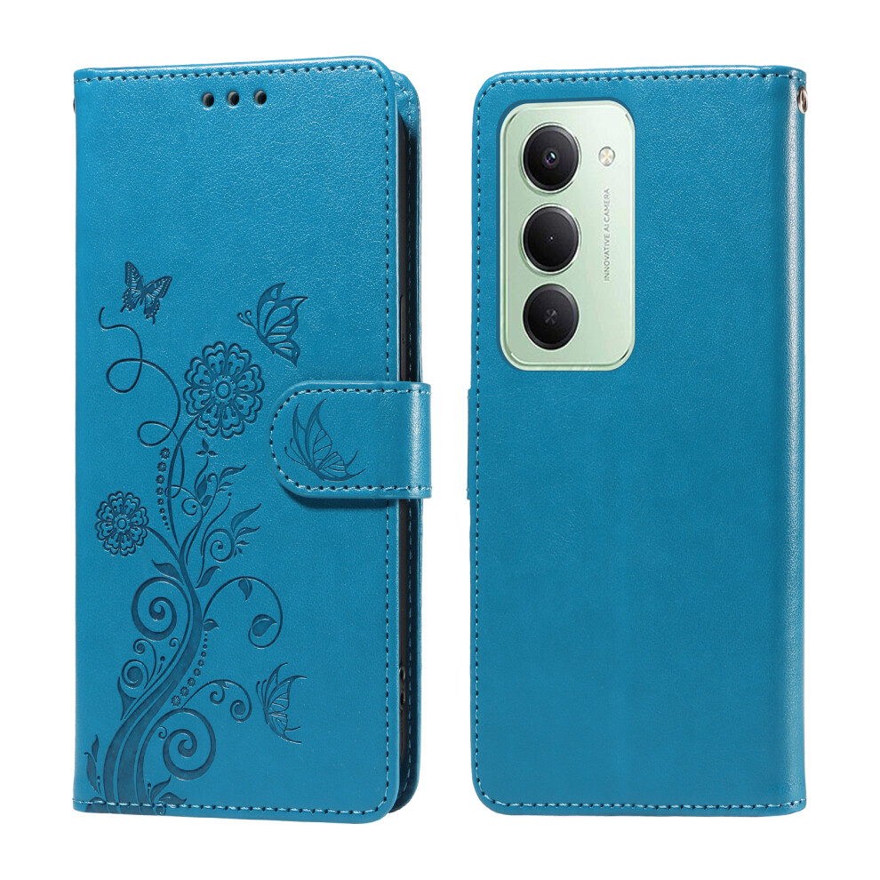 (Blue) For Xiaomi Redmi 15 5G (Global) (169Mm) Leather Case Butterfly Floral Imprint Wallet Stand Cover Blue 6914288865203