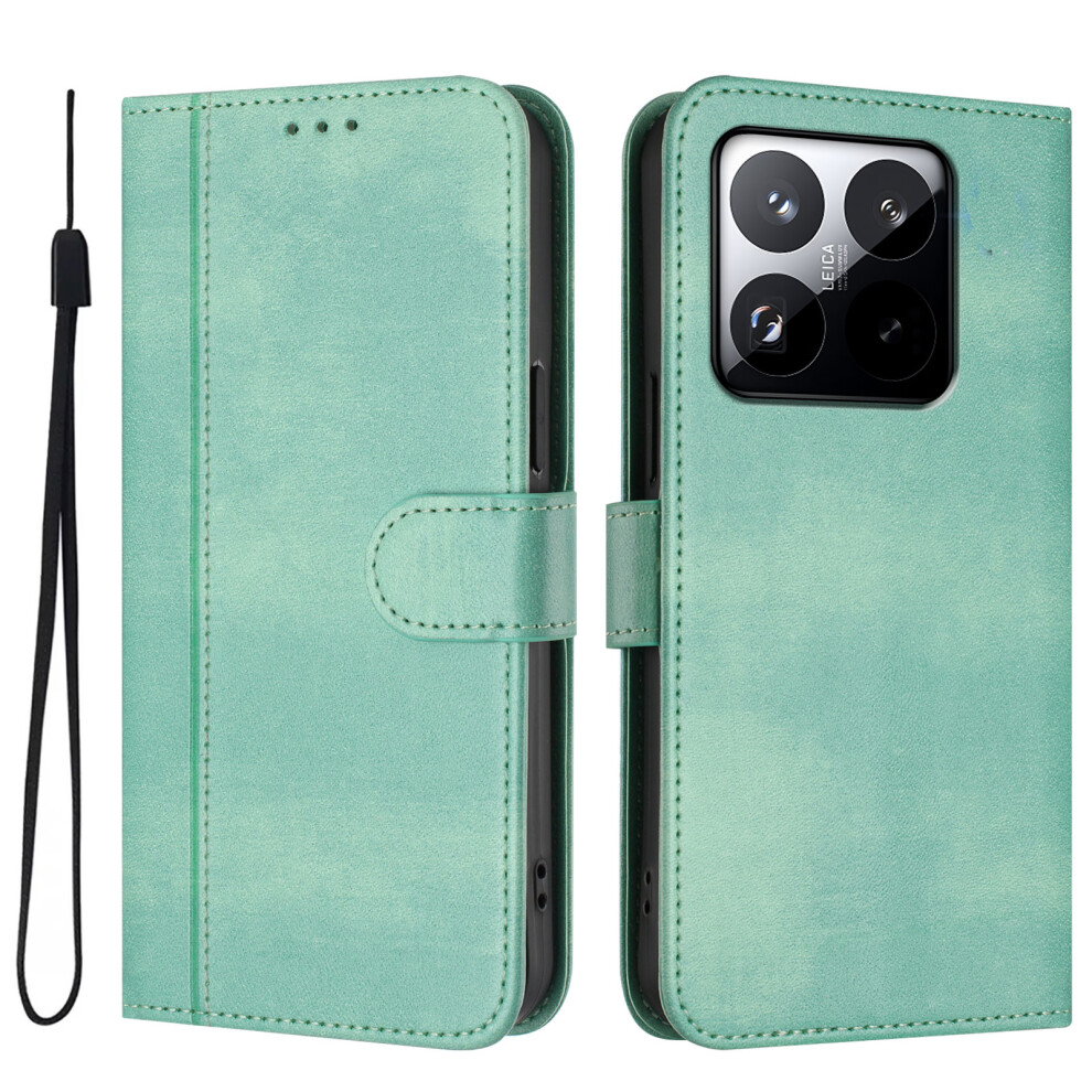 (Mint ) For Xiaomi 15T Cases Wallet Stand Retro Texture Leather Phone Cover With Lanyard Green 6914289422047