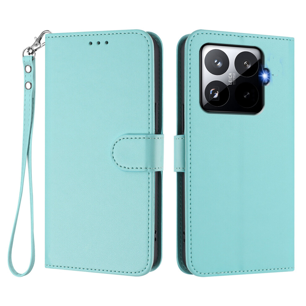(Mint ) For Xiaomi 15T Pro Leather Case Wallet Stand Phone Cover With Wrist Strap Green 6914289843859