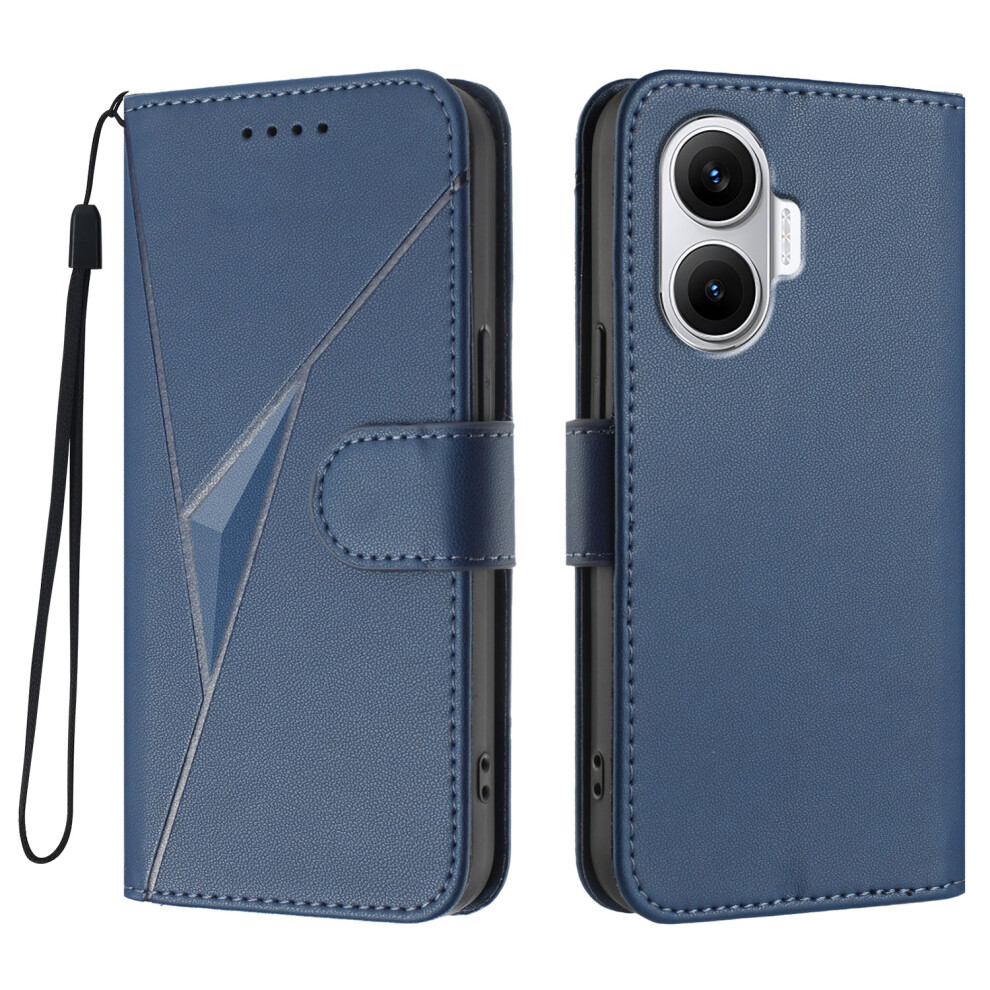 (Royal ) For Xiaomi Poco F7 5G / Redmi Turbo 4 Pro 5G Case Triangle Imprint Leather Phone Cover With Lanyard Blue 6914289156423