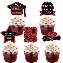 Set of 5 Cake Decoration Set Paper Graduation Cake Toppers-Red