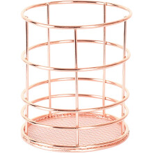 Elegante astuccio portapenne in rete metallica color oro rosa, pratico organizer da scrivania per casa e ufficio.