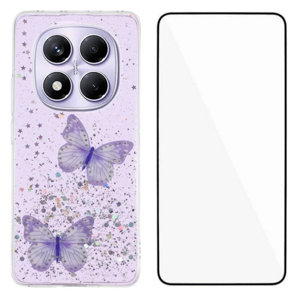 (Purple) For Xiaomi Redmi Note 14 Pro 4G Tpu Case Wanlonfeng Aw Series Pvc Butterfly Epoxy Phone Cover With Hd Film Purple 6914287741829