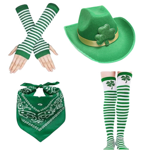 Ensemble de trèfles, chapeau, manches de bras, Bandana,-Vert
