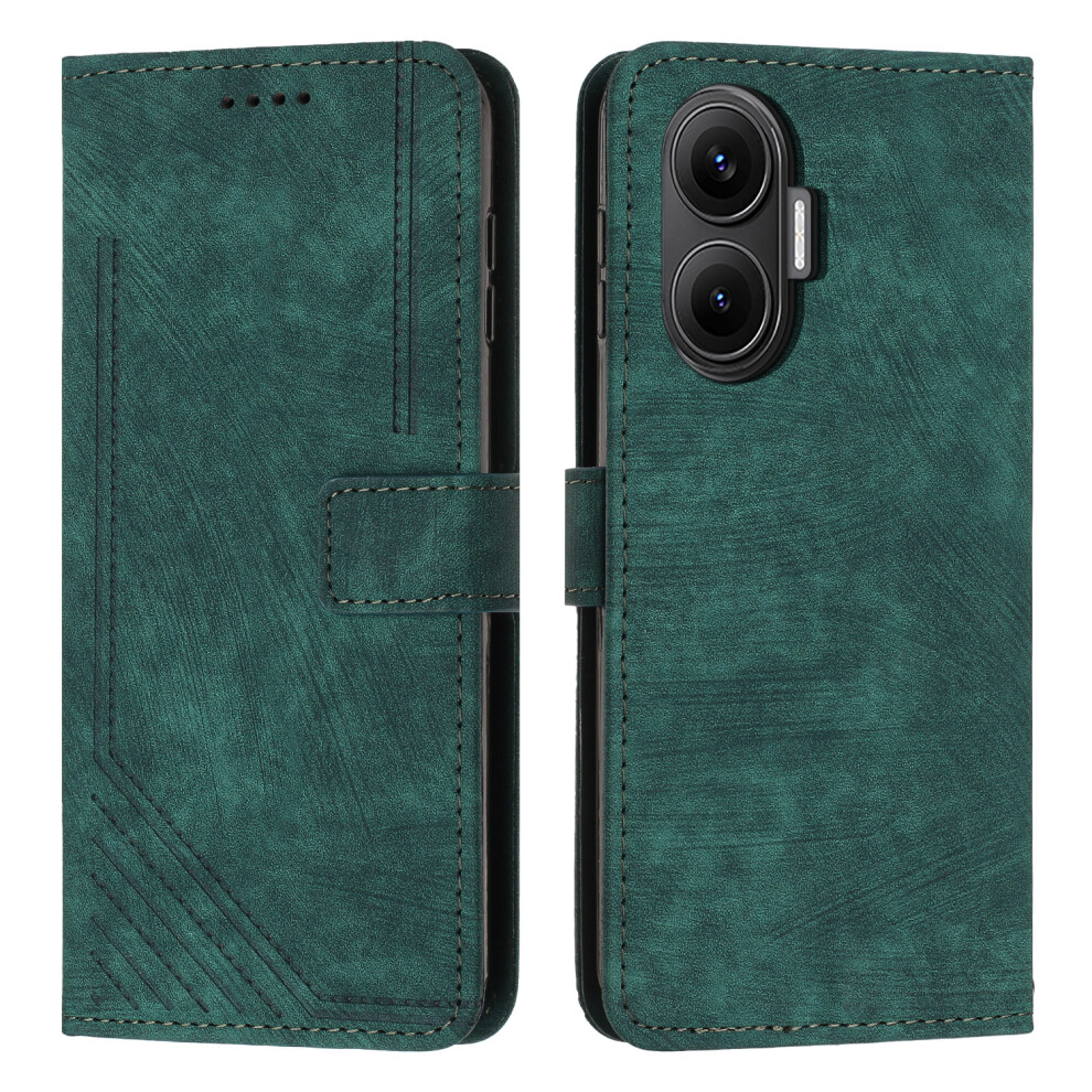 (Green) For Xiaomi Redmi Turbo 4 Pro 5G / Xiaomi Poco F7 5G Stand Case Imprinted Lines Leather Phone Cover Green 6914287006355