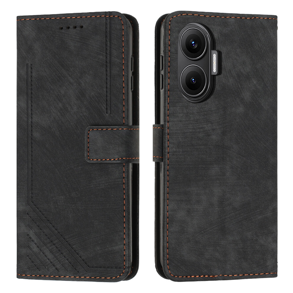 (Black) For Xiaomi Redmi Turbo 4 Pro 5G / Xiaomi Poco F7 5G Stand Case Imprinted Lines Leather Phone Cover Black 6914287622258