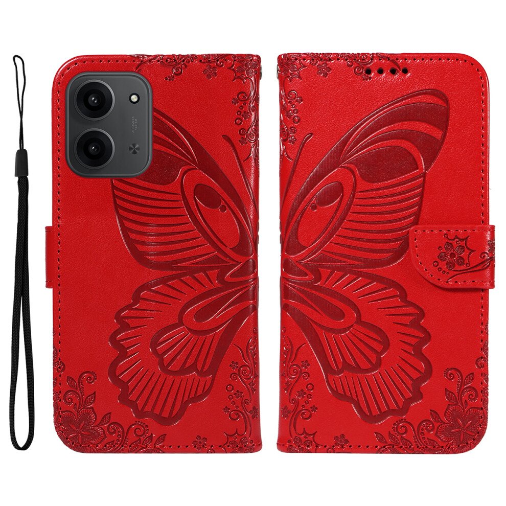(Red) For Xiaomi Mi 15C 4G (Global) (171Mm) / Poco C85 4G (171Mm) Case Butterfly Pattern Pu Leather Folio Flip Phone Cover Red 6914286077776