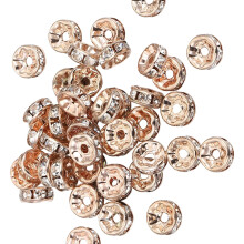 8mm Rondelle Loose Beads Rhinestones-Rose gold inlaid wit
