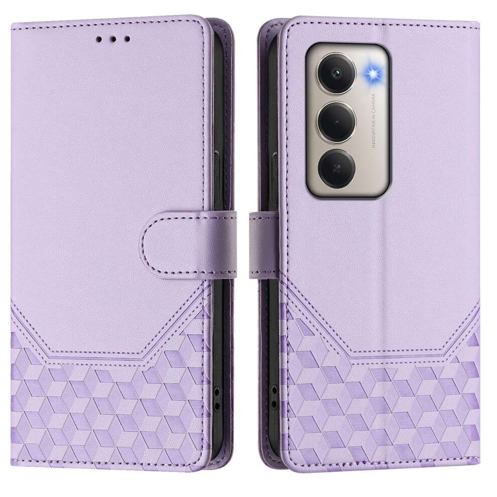 (Light ) For Xiaomi Redmi 15 5G (Global) (169Mm) Case Imprinted Honeycomb Rfid Blocking Leather Phone Cover With Strap Purple 6914288754163