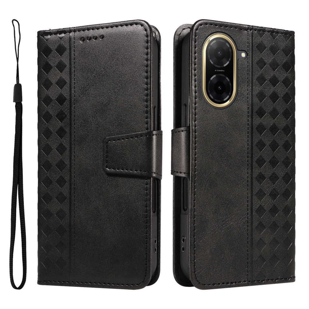 (Black) For Xiaomi Redmi A5 Nfc (Eu) (173.45Mm) Leather Case Wallet Stand Grids Imprinted Phone Cover With Strap Black 6914289583175